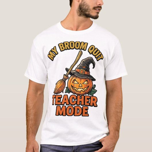 ハロウィン先生Tシャツ　おもしろい箒トラブルデザイン Tシャツ (正面)