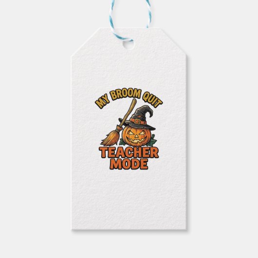 ハロウィン先生Tシャツ 楽しい箒 トラブル デザイン ギフトタグ (正面)