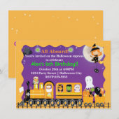 ハロウィン列車の楽しい子供用コスチュームパーティー招待状 招待状 (正面/裏面)