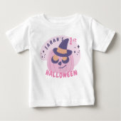 ハロウィン初のキュートなピンクとパープルのカボチャの帽子 ベビーTシャツ (正面)