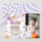 ハロウィン初誕生日フォトパープルリトルブー 招待状 (正面/裏面)