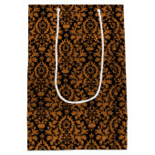 ハロウィン動揺してビクトリアンオレンジブラックダマスク ミディアムペーパーバッグ (裏面)