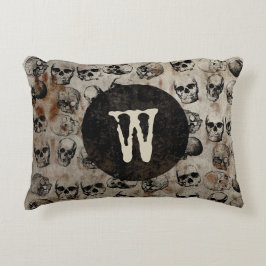 ハロウィン動揺してヴィンテージスカルモノグラム アクセントクッション