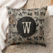 ハロウィン動揺してヴィンテージスカルモノグラム クッション (ブランケット)