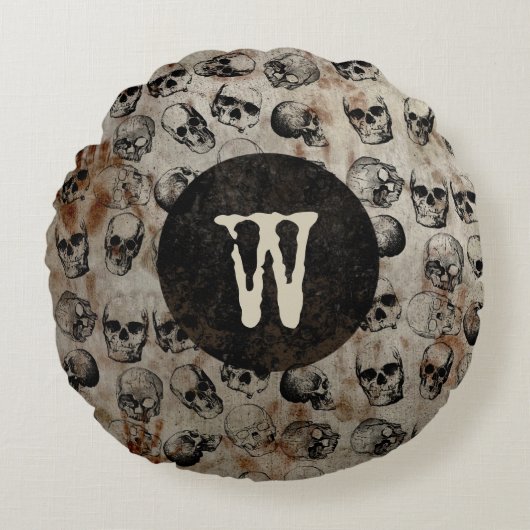 ハロウィン動揺してヴィンテージスカルモノグラム ラウンドクッション (正面)