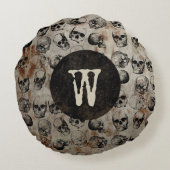 ハロウィン動揺してヴィンテージスカルモノグラム ラウンドクッション (裏面)