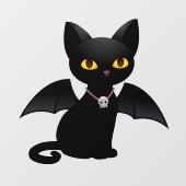 ハロウィン吸血鬼黒猫羽根窓用ステッカー ウィンドウサイン (シート)