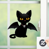 ハロウィン吸血鬼黒猫羽根窓用ステッカー ウィンドウサイン (ホーム)