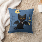 ハロウィン吸血鬼 黒猫の羽 クッション (ブランケット)