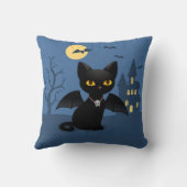 ハロウィン吸血鬼 黒猫の羽 クッション (裏面)