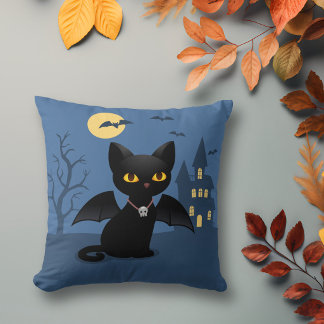 ハロウィン吸血鬼 黒猫の羽 クッション