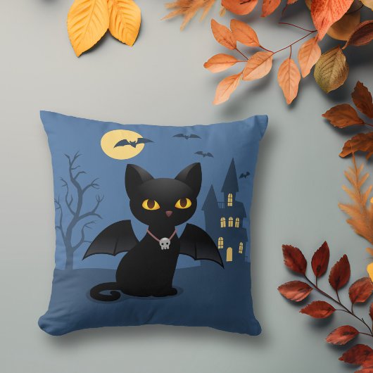 ハロウィン吸血鬼 黒猫の羽 クッション