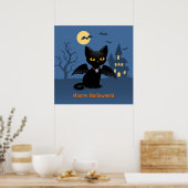 ハロウィン吸血鬼 黒猫の羽 ポスター (キッチン)