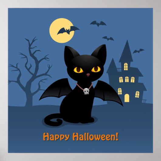 ハロウィン吸血鬼 黒猫の羽 ポスター (正面)