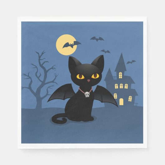 ハロウィン吸血鬼 黒猫羽 ナプキン スタンダードランチョンナプキン (正面)