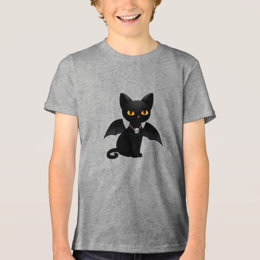 ハロウィン吸血鬼 黒猫 翼 トライブレンドTシャツ (正面)