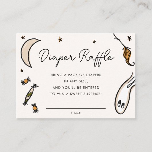 ハロウィン図解入りの、写真付きのベイビーシャワーおむつラッフル エンクロージャーカード (正面)