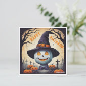 ハロウィン墓地のダウンロード可能なグリーティングカード カード (スタンド正面)