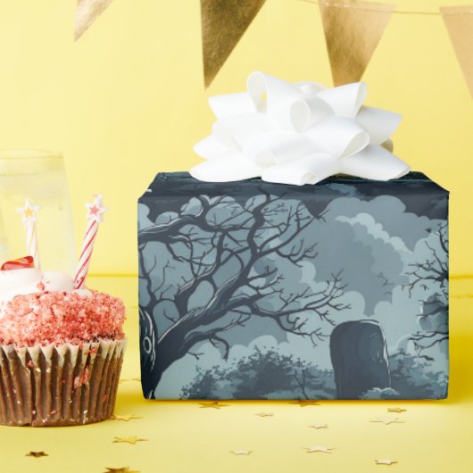 ハロウィン墓地の不気味な木 幽霊 月夜 ラッピングペーパー (誕生日パーティー)