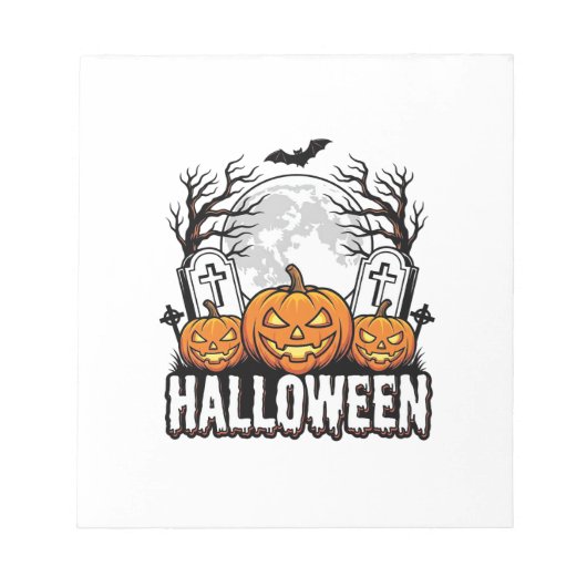 ハロウィン墓地カボチャビンテージ彫刻デザイン ノートパッド (正面)