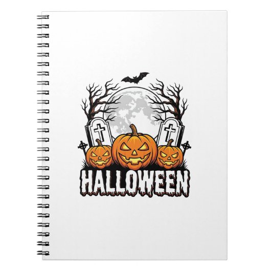 ハロウィン墓地カボチャビンテージ彫刻デザイン ノートブック (正面)