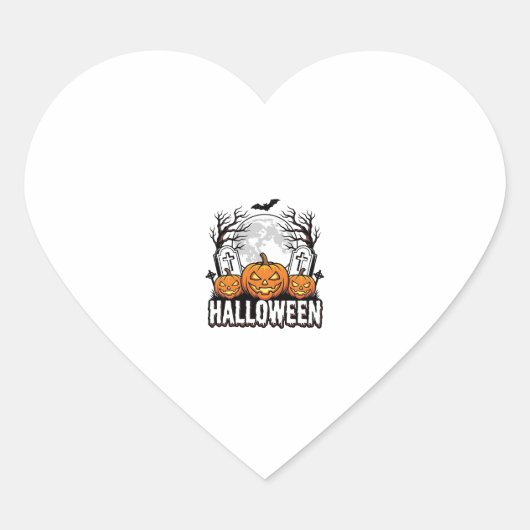 ハロウィン墓地カボチャビンテージ彫刻デザイン ハートシール (正面)