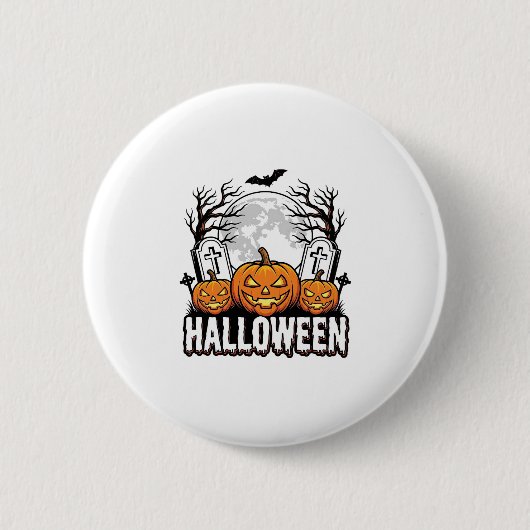 ハロウィン墓地カボチャビンテージ彫刻デザイン 缶バッジ (正面)