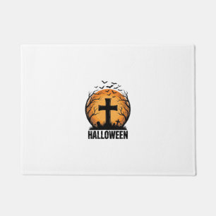 ハロウィン墓地コウモリビンテージムーンTシャツデザイン ドアマット