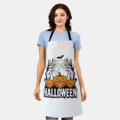 ハロウィン墓場カボチャビンテージ彫刻デザイン エプロン (着用した状態)