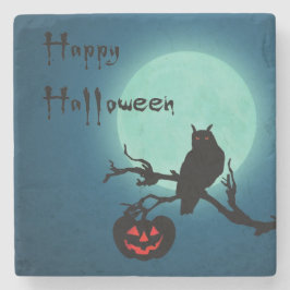 ハロウィン夜カボチャフクロウ ストーンコースター