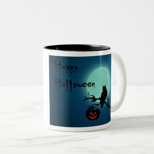 ハロウィン夜カボチャフクロウ ツートーンマグカップ (正面右)