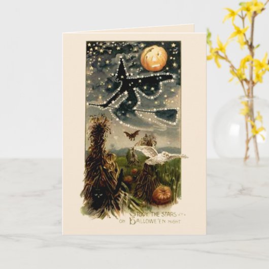 ハロウィン夜カードの星を調査して下さい カード (黄色い花)