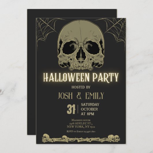 ハロウィン大人パーティーのドクロ 招待状 (正面/裏面)