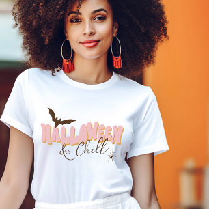 ハロウィン女の子らしレトロピンクオレンジタイポグラフィおもしろい トライブレンドＴシャツ