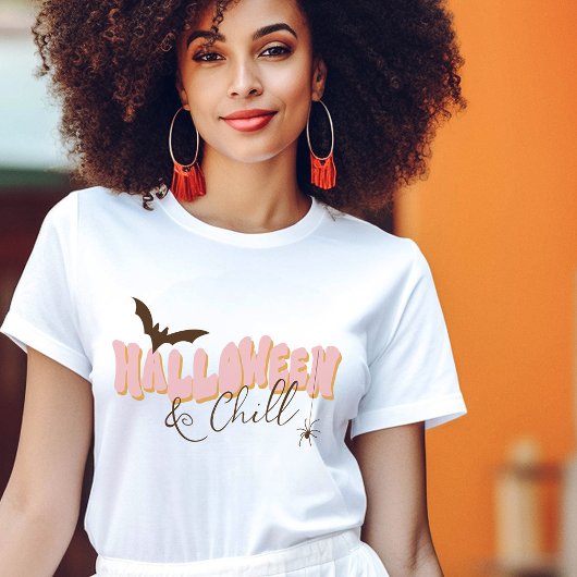 ハロウィン女の子らしレトロピンクオレンジタイポグラフィおもしろい トライブレンドＴシャツ