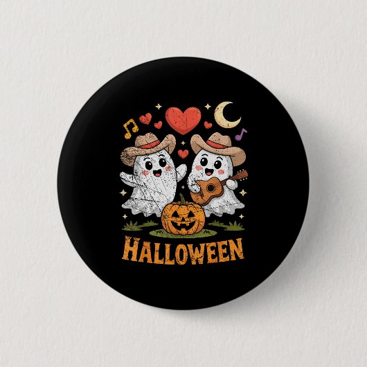 ハロウィン好きのためのギターを演奏する幽霊 缶バッジ (正面)