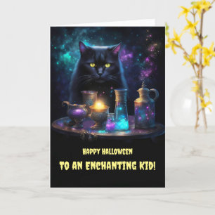 ハロウィン子供への子どもかわいい黒猫魔法 カード