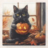 ハロウィン子猫 ガラスコースター (正面)