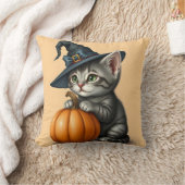 ハロウィン子猫、魔女の帽子をかぶったハロウィン猫、 クッション (ブランケット)