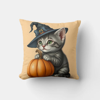 ハロウィン子猫、魔女の帽子をかぶったハロウィン猫、 クッション