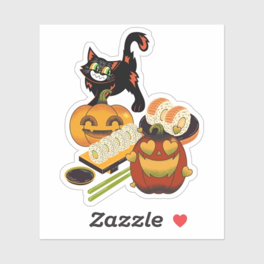 ハロウィン寿司 愛するカボチャと忍び寄る黒猫 シール (シート)