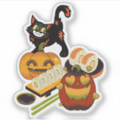ハロウィン寿司 愛するカボチャと忍び寄る黒猫 シール (正面)