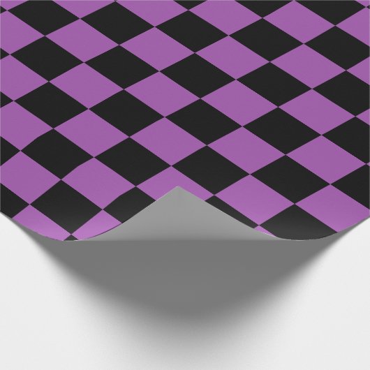 ハロウィン市松模様にパープルとブラックチェックパターン ラッピングペーパー (角)