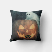 ハロウィン幽霊が黒猫に乗る クッション (裏面)