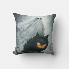 ハロウィン幽霊が黒猫に乗る クッション