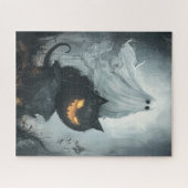 ハロウィン幽霊が黒猫に乗る ジグソーパズル (横)