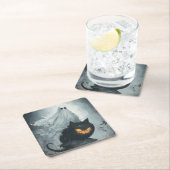 ハロウィン幽霊が黒猫に乗る スクエアペーパーコースター (インサイチュ)