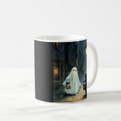 ハロウィン幽霊と猫との出会い コーヒーマグカップ (正面右)