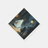 ハロウィン幽霊と猫との出会い スタンダードカクテルナプキン (角)