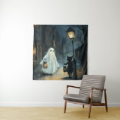 ハロウィン幽霊と猫との出会い タペストリー (インサイチュ)